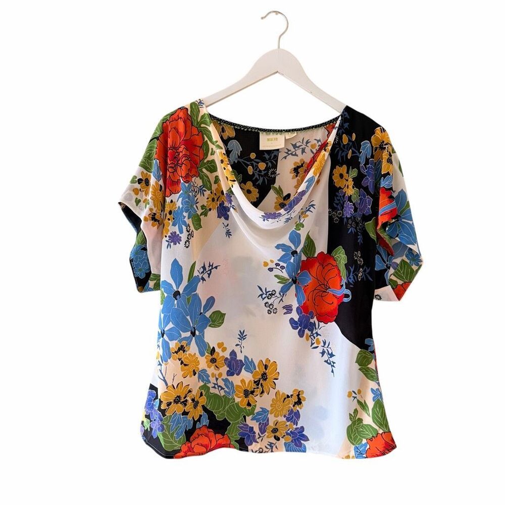 Anthropologie Maeve Clover Cowl Neck Pullover Lightweight Floral Silk Blouse Sz - Picture 3 of 14